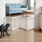 Dog Gate Indoor, Freestanding Dog Fence for The House, Doorways, Hallways,or Stairs,Pet Gate Foldable Wooden,Expandable 24" Height 4 Panels,White