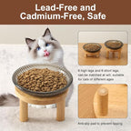 Cat Bowls Whisker Friendly with Wooden Stands. Raised Elevated Glass Whisker Fatigue Cat Bowl for Indoor Cats. 2PCS (Black)