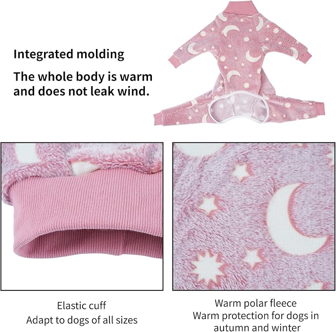 Dog Fleece Pajamas Large Dog 4 Legs Winter Clothes for Dog Fit Warm Jumpsuit for Dogs (Pink, L)