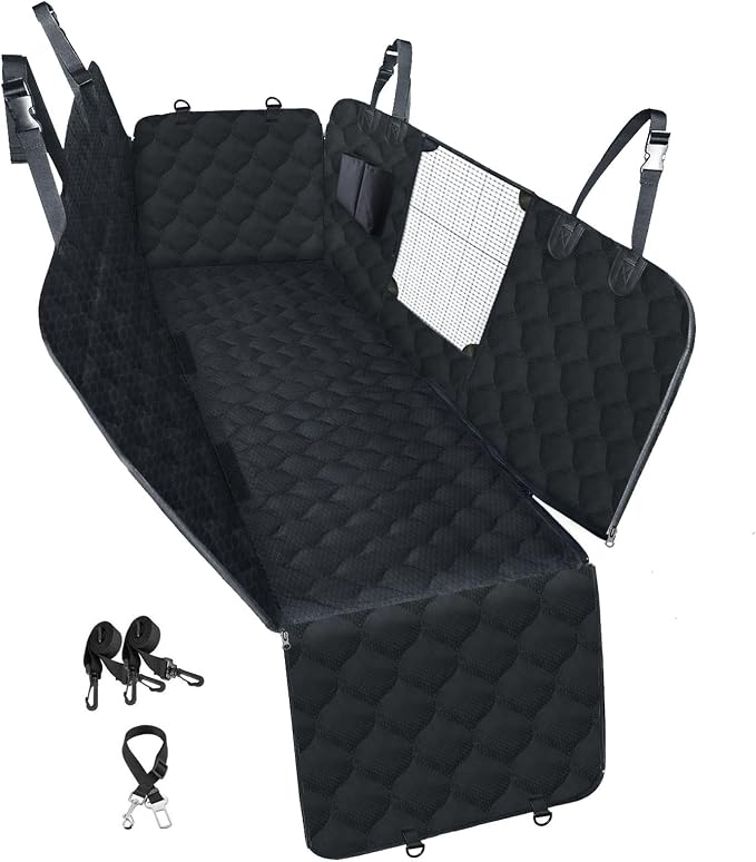 PETICON Dog Car Seat Cover for Back Seat, Waterproof Dog Hammock for Pets | Zippered Design Allows Passenger Seat Access, Mesh Window for Pet View, 600D Oxford, Prevents Scratches, Hair, Mud, and Dirt
