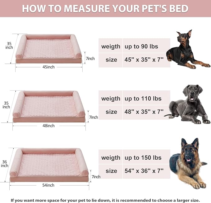 BFPETHOME Orthopedic Washable Dog Beds Large Sized Senior Dog for Comfy Sleeping with Removable Cover, Waterproof Big Soft Pet Couch Bed for Dogs Relax
