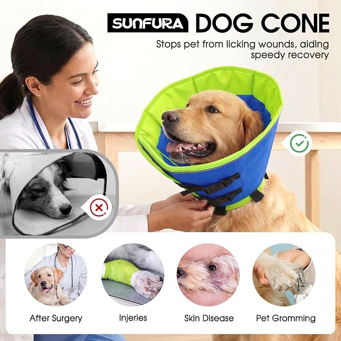 Dog Cone Collar, Adjustable Cone for Dogs to Stop Licking, Soft Dog Cone Alternative for Small Dogs, Pet Recovery Collar After Surgery with Quick Release Buckle, Blue S