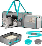 Keaber Cat Carrier for 2 Cats with Expandable Space & Litter Box, Gray | Extra Large Soft Sided Pet Carrier with Detachable Divider, Puppy Travel Carriers for Home, Car, Camping & Vet Visits