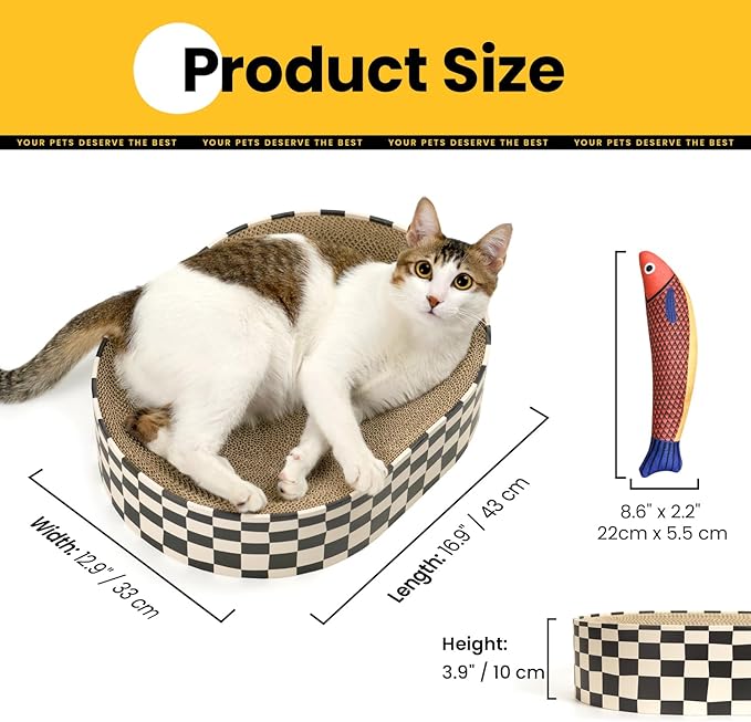 Conlun Oval Cat Scratcher Bed | Scratching Bowl Lounge for Kittens | Medium | Corrugated Cardboard Pad | Concave Shape | No Mess Enclosed Base | Serves as Couch Furniture Protector