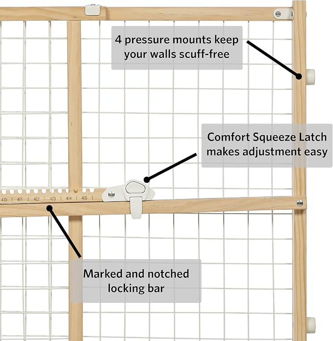 MidWest Homes for Pets Wire Mesh Pet Safety Gate, Dog Gate Expands From 29 - 40.5 Inches Wide, 24 inches Tall, Wood, Powder Coated Wire