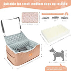 AlfaTok Dog Car Seat, Memory Foam Booster for Medium Dogs up to 45 lbs, Detachable Washable Elevated Travel Bed with Anti-Slip Base and Safety Belt