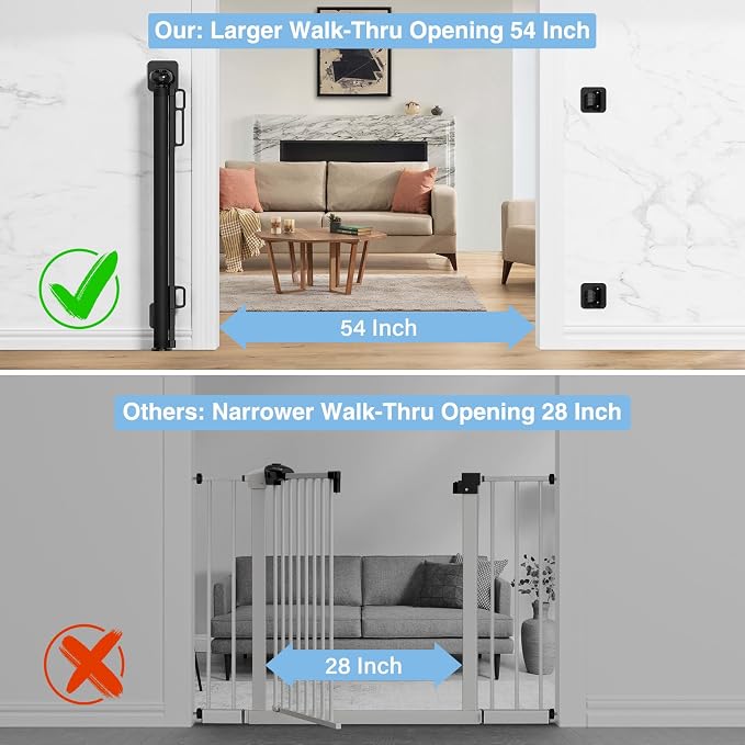 Retractable Baby Gates for Stairs No Drill | Extends to 54" Wide 34" Tall | Black