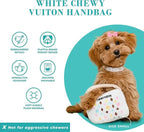 Haute Diggity Dog Chewy Vuiton Handbag Plush Squeaky Dog Toy, Soft Durable Designer-Inspired Stuffed Puppy Chew Toys for Small & Medium Dogs, Machine-Washable (White) Large