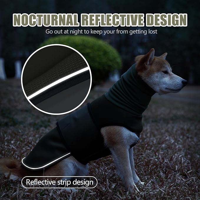 JOHNBOLIN Dog Anxiety Jacket, Dog Shirt with Turtleneck, Breathable Calming Vest, Indoor and Outdoor Separated Pet Jacket (Military Green, Small)