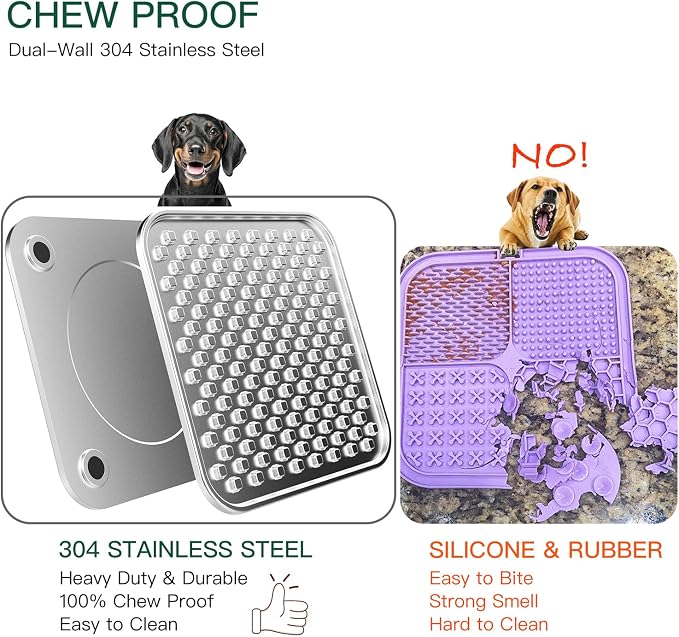 Lick Mat for Dogs & Cats, Double-Wall Stainless Steel, Large-2Pack | Chew-Proof, Anxiety Reducer, Whisker-Friendly for Cats, Non-Slip Heavy Duty Base, Raw Feeding Pad, Dishwasher Safe