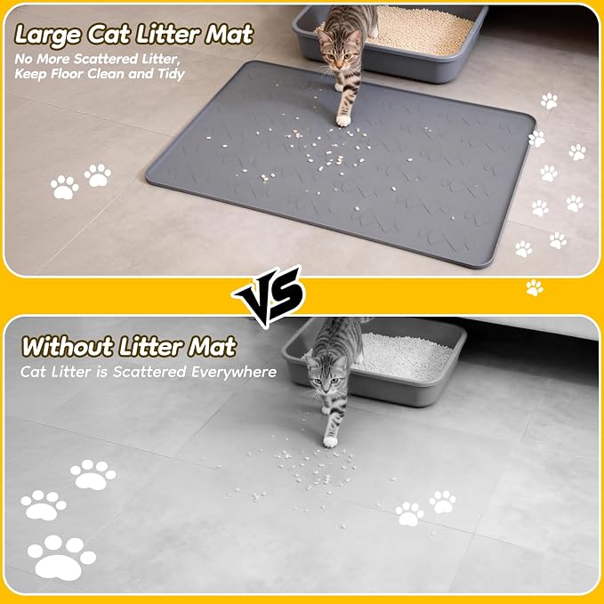 Large Silicone Cat Litter Box Mat 34" x 22", Waterproof & Urineproof | Litter Trapping Mat, Soft on Kitty Paws & Easy to Clean for Floor, Non-Slip Litter Pad for Indoor Cats