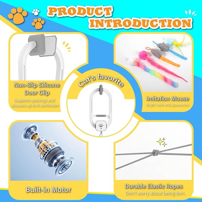 Interactive cat toy, Electric cat teaser, Door clip, 2 Motion modes,Gray | 360° Rotation • Random Jumping • Type-C Rechargeable • Door Clip Design • For Indoor Cats