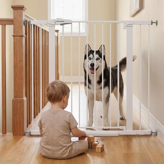 Mumeasy 36" Tall Baby Gate, Walk Through Dog Gate for Stairs & Doorways | Extra tall design, secure pet barrier, one hand operation, easy access, for dogs cats babies toddlers
