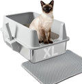 Stainless Steel Litter Box for Big Cats, Large Metal Litter Box | Easy to Clean, Includes Scoop and Mat,High-Sided，L to XL Cat Litter Boxes for Anti Urine Splash, Odor Control