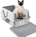 Stainless Steel Litter Box for Big Cats, Large Metal Litter Box | Easy to Clean, Includes Scoop and Mat,High-Sided，L to XL Cat Litter Boxes for Anti Urine Splash, Odor Control