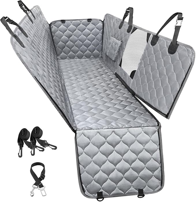 PETICON Dog Car Seat Cover for Back Seat, Waterproof Dog Hammock for Pets | Zippered Design Allows Passenger Seat Access, Mesh Window for Pet View, 600D Oxford, Prevents Scratches, Hair, Mud, and Dirt