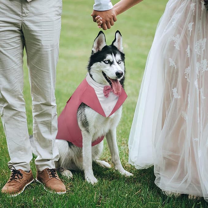 Kuoser Dog Tuxedo, Dog Suit and Bandana Set, Dogs Costume with D-Ring | Formal Dog Outfit with Detachable Bowtie Collar for Wedding, Birthday, Party, Christmas, Halloween, Pink 2XL