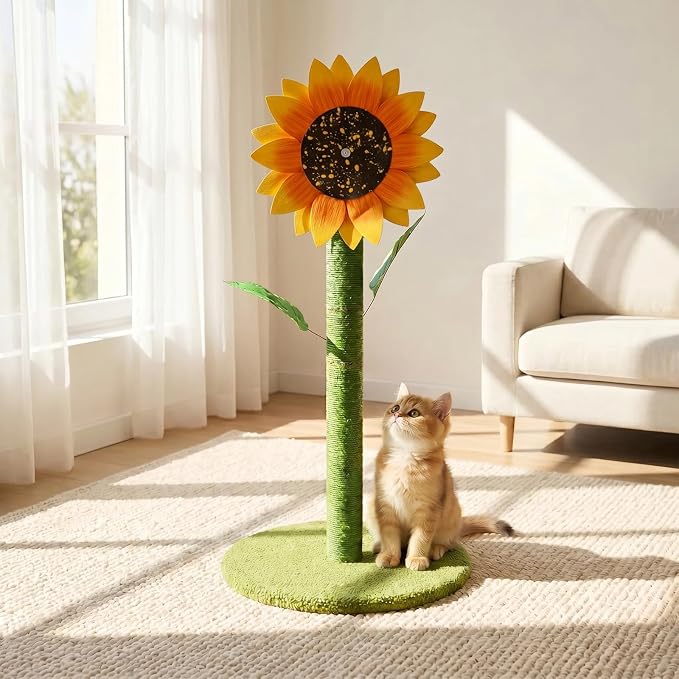 Sunflower Interactive Cat Toys for Indoor Cats, 38" Tall Cat Scratching Posts for Indoor Cats Adults, Cute Cat Scratch Post with Rotating Flower