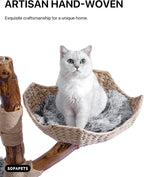 Sopapets Solid Wood Cat Tree for Large Cat, 41.3" Modern Cat Tower with Heavy Duty Real Branch & Hand-Woven Basket, Sisal Scratching Posts & Cozy Bed, Luxury Furniture for Indoor & Maine Coon, Gray