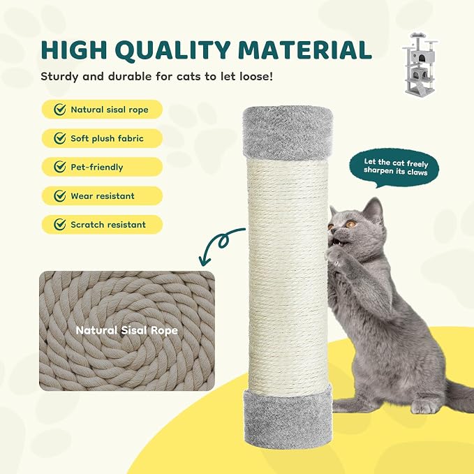 54 Inch Cat Tree Tower with Sisal Scratching Posts | Multi-Level Cat Tower with Climbing Ladder, Play Toy Balls House for Indoor Cats, Light Grey
