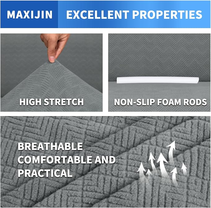 MAXIJIN Stretch Oversized Couch Covers for 3 Cushion Couch (91"-110"), 1-Piece Large Sofa Cover Slipcover Furniture Protector for Kids,Dogs (Extra Large, Diamond Pattern Light Gray)