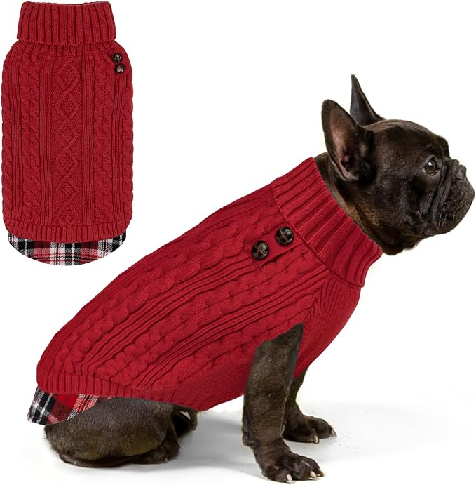 KYEESE Dog Sweater Turtleneck Thick Knit Pullover for Cold Weather | Stretchy Fit, Lightweight & Warm, Cozy Knit Comfort, Classic Plaid Design, Gentle on Sensitive Skin, Comfortable Daily Wear