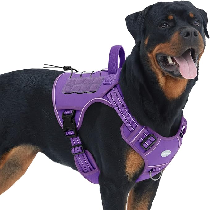 AUROTH Tactical Dog Harness for Large Dogs - Purple, No Pull, Adjustable, Reflective, Molle System for Gear Carrying