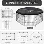 PETIME Foldable Metal Dog Exercise Pen/Pet Puppy Playpen Kennels Yard Fence Indoor/Outdoor 8 Panel 24" W x 24" H with Top Cover