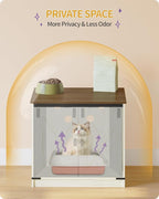 Hzuaneri Cat Litter Box Enclosure, Hidden Litter Box Furniture with Divider | Wooden Cat Cabinet with Removable Dividers, Reversible Entrance Left or Right Side, Cat Washroom, Rustic White Brown CB84514X