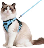 rabbitgoo Cat Harness and Leash Set, Escape Proof Vest, Light Blue | Soft Breathable Mesh, Easy Adjustable Fit, Snap Buckles, Sturdy Clip, Reflective Strips, for Medium to Large Cats Walks, M