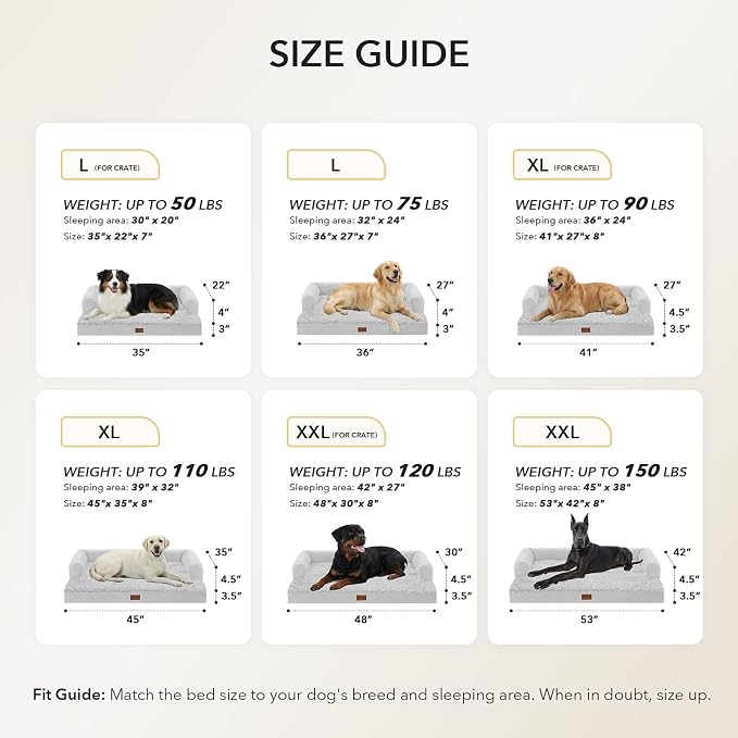 Orthopedic Dog Bed for Extra Large Dogs, 45x35in, Grey White | Orthopedic Foam Relieves Joint Pressure, Bolsters Supports Head And Neck, Washable Cover, Non-Slip Bottom