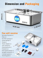 SIBAYS 4.5Gal/17L Dog Water Fountain, Large Capacity Stainless Steel Pet Water Fountain with Water Level LED Light, Ultra Quiet Dog Water Bowl Dispenser for Large Dogs & Multi-Pet, Easy to Clean FS83
