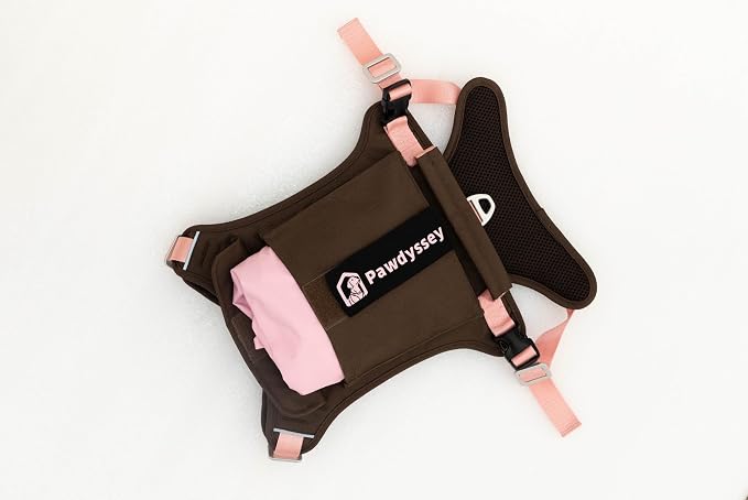 2-in-1 Dog Harness with Built-in Raincoat, Waterproof Packable Dog Rain Jacket, Reflective Adjustable Dog Rain Coat with Leash Portal, Brown Harness/Cherry Blossom Pink Raincoat, X-Large