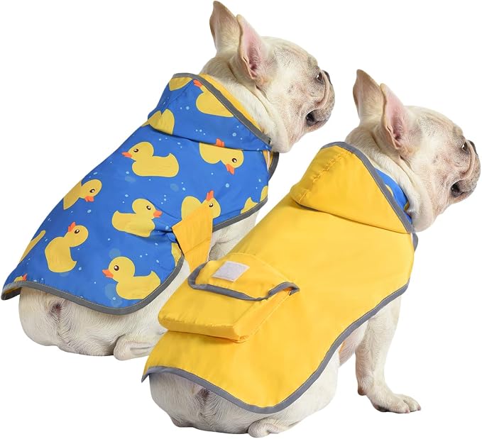 HDE Reversible Hooded Dog Raincoat Slicker Poncho for Small Medium Large Dogs - Ducks Yellow - S - Polyester