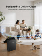 Afloia Air Purifier for Home, PM2.5 Air Quality Monitor, Smart Auto Mode | Europa 2.0 Black purifies up to 2,000 ft² with a washable pre-filter to capture pet hair, smoke, dust, mold and allergens.