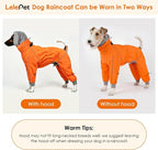 Lelepet Waterproof Dog Raincoat, Hooded Dog Rain Jacket, Full Body Coverage | Adjustable Full-Body Dog Rain Coat, Built-in Collar and D-ring, Snowproof & Windproof Rain Jacket, Reflective Stripe