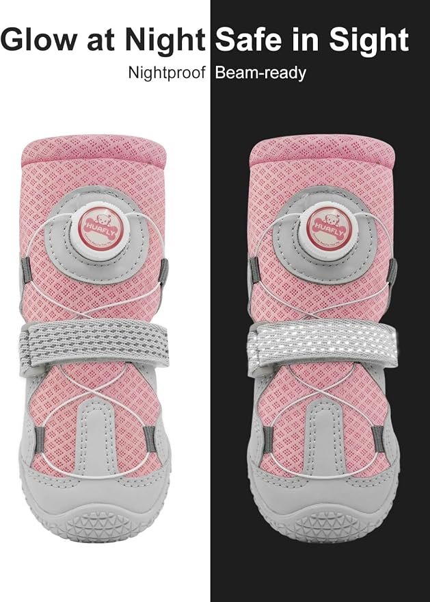 Huafly Tension Knob Dog Shoes – Twist-Lock Dog Boots & Paw Protectors for Small Medium Large Dogs,Non-Slip Sole Breathable Mesh Reflective Strap for Hiking Camping Hot Pavement & Hard Floor (Size 1)
