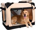 JESPET Soft Dog Crates Kennel for Pets, 3 Door Soft Sided Folding Travel Pet Carrier with Straps and Fleece Mat for Dogs, Cats (Camel, X-Large(36" L x 24" W x 27" H))