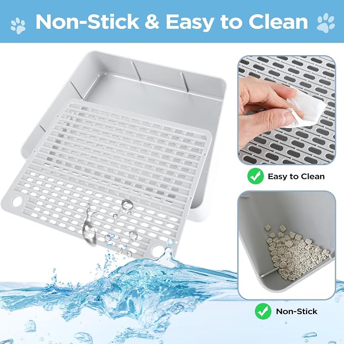 Adjustable Litter Box Step, Cat Litter Box Ramp/Catcher with Wooden Feet | 2 Steps,Fits Automatic Litter Box Steps, Filter Function, Anti-Tracking, Easy to Clean, For Small & Elderly Cats