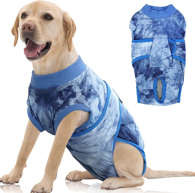 FUAMEY Recovery Suit for Dogs After Surgery,Soft Breathable Dog Bodysuit | E-Collar & Cone Alternative Surgical Suit,Male Female Dog Neuter Spay Suits Anti Licking Wounds Onesie Blue Tie Dye XL
