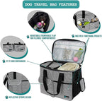 PetAmi Dog Travel Bag Organizer, Pet Travel Kit with 2 Food Containers & 2 Collapsible Dog Bowls, Pet Supplies Tote with Luggage Sleeve, Weekend Road Trip Camping Essentials, Stripe Black, Large