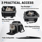 Cat Carrier Top-Expandable 18x11x11, United Delta American Airline Approved | Soft-Sided Small Dog Pet Carry Bag Under-Seat in Cabin, Puppy Airplane Travel Crate TSA Plane Under 10 lbs, Kitten Cage Grey