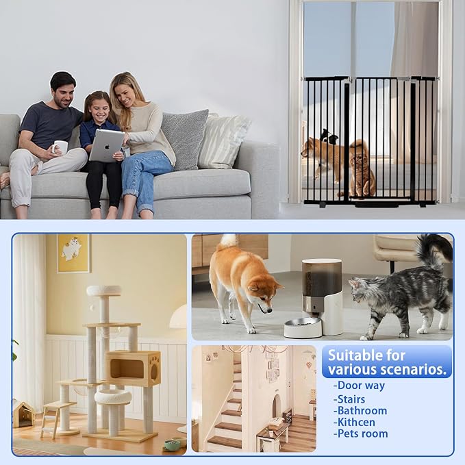 Rgqphantom 41" Tall Safety Pet Gate,Adjustable 30.5"-48" Wide (Black) | Auto Close Cat Gate Suitable for Stairs,Doorways,White, Pet Safety Barrier