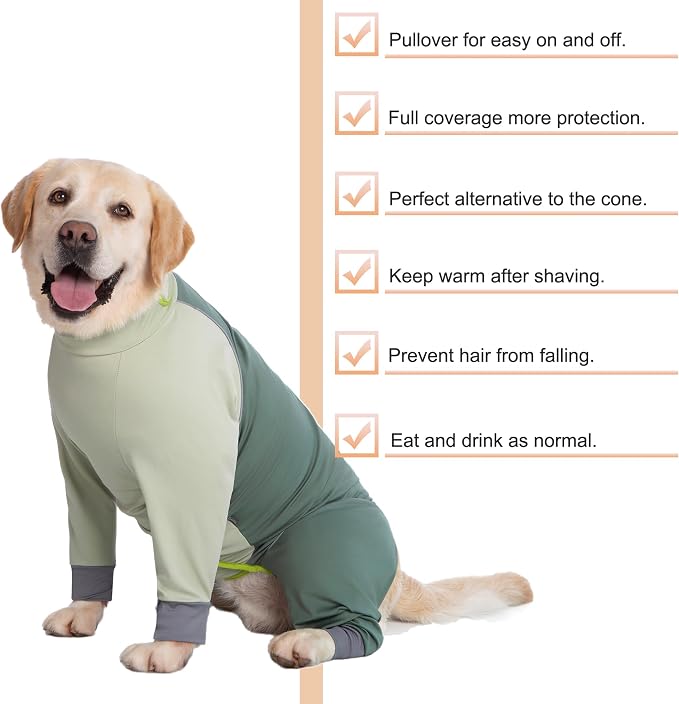 Dog Onesie Coat - Water-Repellent & Stretchable, Dirt-Resistant Outdoor Puppy Suit with Reflective Strips | Controls Shedding | for Small, Medium, Large Dogs (Olive Green, 4XL(Weight 50-70 lbs))
