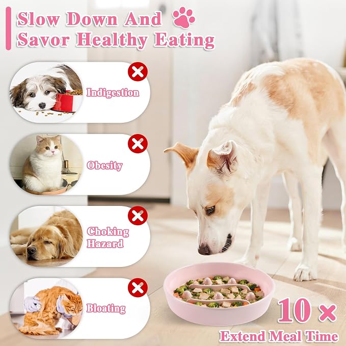 Ceramic Slow Feeder Dog Bowls,1.5 Cups Dog Food Dish for Medium& Large Dogs | 7.5 inch Puzzle Dog Food Bowl for Fast Eater, 28OZ, (Pink)
