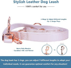Soft Leather Dog Collar and Leash (6.6') Set - Stylish Rose Gold Heavy Duty Metal Buckle, 4 Adjustable Lengths Leash for Small Medium Large Dogs - Comfortable & Easy to Clean L(15.4"-24.8"), Gold Pink