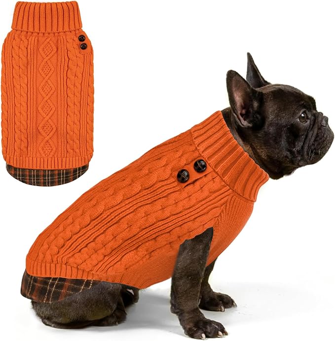 KYEESE Dog Sweater Turtleneck Thick Knit Pullover for Cold Weather | Stretchy Fit, Lightweight & Warm, Cozy Knit Comfort, Classic Plaid Design, Gentle on Sensitive Skin, Comfortable Daily Wear