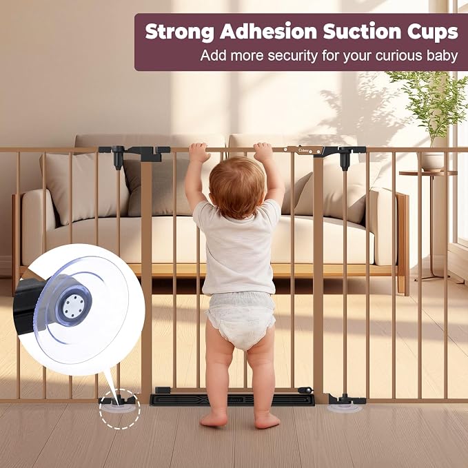 29.4-78" Extra Wide Baby Gate, Long Dog Gates Indoor for Stairs | Essential Large Gate for Child Toddler with Anti-Trip Pedal, Adjustable Pet Gate for Doorways, 28" Tall 3 Metal Panels Brown