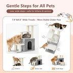 Heybly Cat Scratching Post, Pet Steps for Indoor Cats and Dogs, HSP002SWWH | Small Cat Tree with Cat Condo, Pet Stairs with Full Wrapped Sisal Posts & Soft Plush Fabric, Light Gray & White