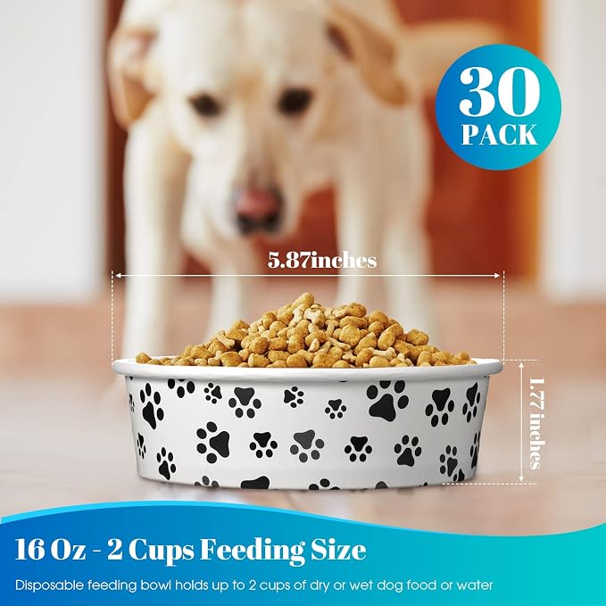 Potchen Disposable Dog Bowls Small Pet Feeding Dishes,16 oz | Printed Pattern Dishes, for Small Pet, Paper Food Travel Bowls, for Feeding Dogs and Cats